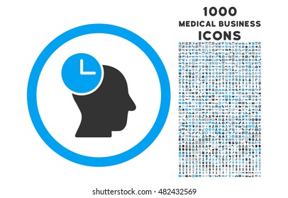 Time Thinking rounded vector bicolor icon with 1000 medical business icons. Set style is flat pictograms, blue and gray colors, white background.