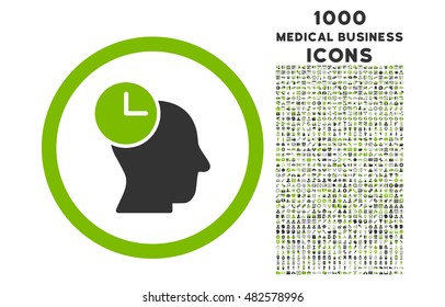 Time Thinking rounded vector bicolor icon with 1000 medical business icons. Set style is flat pictograms, eco green and gray colors, white background.