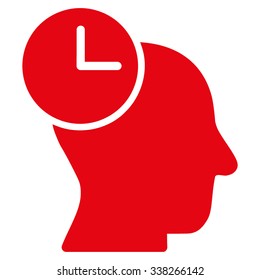 Time Thinking vector icon. Style is flat symbol, red color, rounded angles, white background.