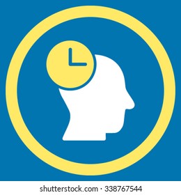 Time Thinking vector icon. Style is bicolor flat rounded symbol, yellow and white colors, rounded angles, blue background.