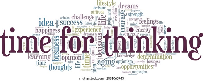 Time for thinking vector illustration word cloud isolated on white background.