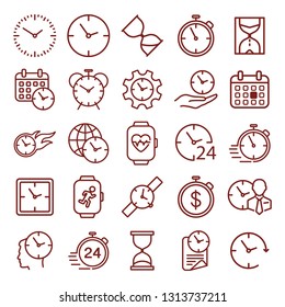 Time. Timer, Speed, Alarm, Restore, Time Management, Calendar and more. Minimal thin line web icon set. Simple vector illustration outline.