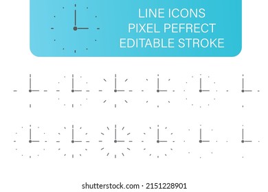 Time tine line icons set, with editable stroke. pixel perfect