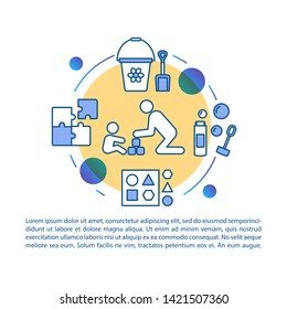 Time together article page vector template. Kids educational games. Brochure, magazine, booklet design element with linear icons and text boxes. Print design. Concept illustrations with text space