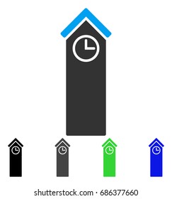 Time Tower flat vector illustration. Colored time tower gray, black, blue, green icon variants. Flat icon style for application design.