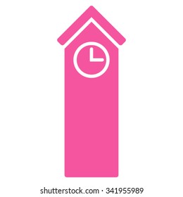Time Tower vector icon. Style is flat symbol, pink color, rounded angles, white background.