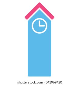 Time Tower vector icon. Style is bicolor flat symbol, pink and blue colors, rounded angles, white background.
