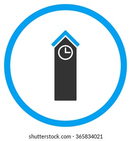 Time Tower vector icon. Style is bicolor flat circled symbol, blue and gray colors, rounded angles, white background.