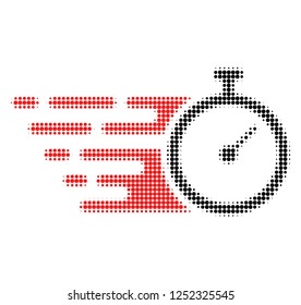 Time tracker halftone dotted icon with fast speed effect. Vector illustration of time tracker designed for modern abstract with symbols of speed, rush, progress, energy.