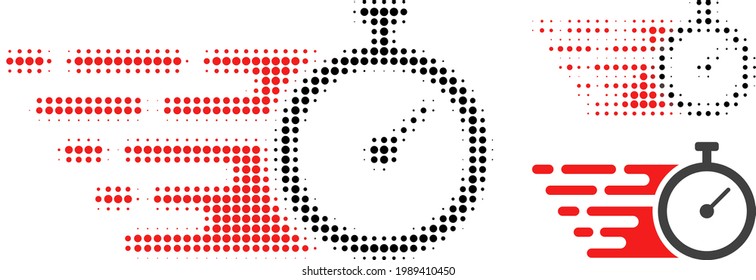 Time Tracker halftone gepunktetes Symbol. Halftone-Array enthält Kreispunkte. Vektorgrafik des Zeitverfolgungssymbol-Symbols auf weißem Hintergrund.