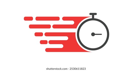 Time tracker icon with fast rush effect in red and black colors. Vector illustration designed for modern abstraction with symbols of speed, rush, progress, energy.