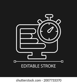 Time Tracker White Linear Icon For Dark Theme. Performance Assessment On Project. Thin Line Customizable Illustration. Isolated Vector Contour Symbol For Night Mode. Editable Stroke