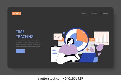 Time Tracking concept. A harmonious blend of schedule management and productivity analysis in remote work settings. Maximizing efficiency with smart time allocation. Vector illustration.