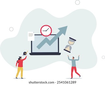 Time tracking and effective working hours management .Productive software app for employee work efficiency monitoring.flat characters.