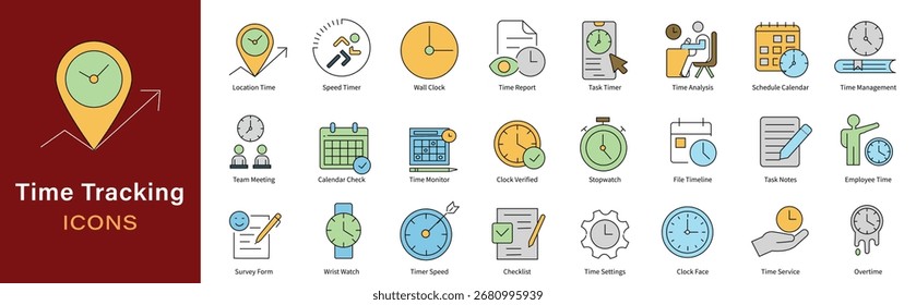 Conjunto de iconos de seguimiento de tiempo | Productividad, gestión de proyectos, fechas límite y símbolos de Vector de programación