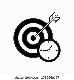 Time Tracking Target Icon Vector, Goal Achievement and Productivity Silhouette, Time Management System Symbol