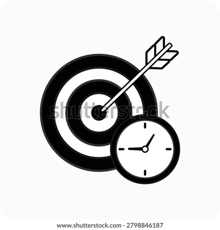 Time Tracking Target Icon Vector, Goal Achievement and Productivity Silhouette, Time Management System Symbol