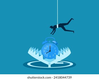 Time trap. Businessman picks watch in a trap. Vector 