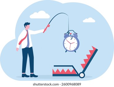 Time trap. Businessman picks a watch in a trap. Vector

