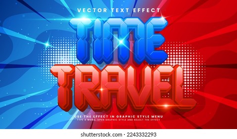 Time travel 3d editable vector text effect with blue and red colors.