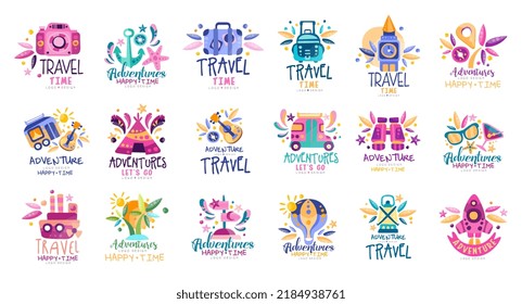 Time for Travel and Adventure Bright Logo and Emblem Design Vector Big Set