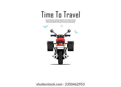 Time to travel, Back view personal motorcycle with bag on isolated background, Vector illustration.