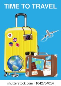 time to travel with bag and world travel object