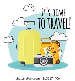Its Time To Travel Baggage Camera Background Vector Image
