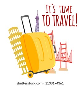 Its Time To Travel Baggage Travel Landmark Background Vector Image
