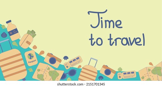 Time to travel. Banner about tourism. Vector.