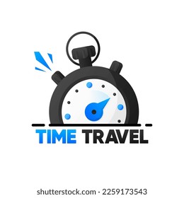 Time to Travel banner. Clock with inscription time to travel. Summer camping, hiking, trekking. Vector illustration.