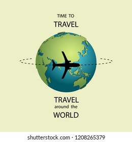 Time to travel. Travel banner. Travel poster. Earth globe with airplane. Eps10