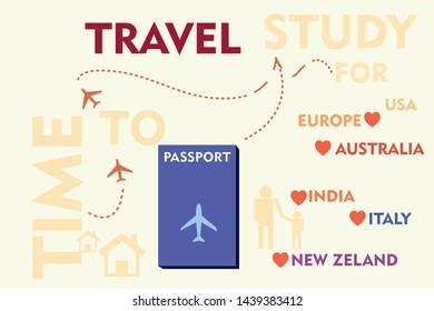 Time to travel banner and poster for promotional ads and display which motivates people to travel