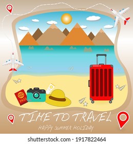 Time to Travel. Travel banner vector template design, Vector illustration for happy summer holiday.