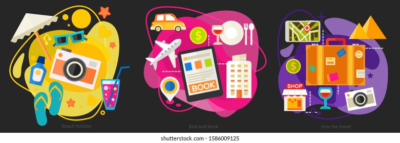 Time for travel, concept banners. Horizontal composition, vector illustrations