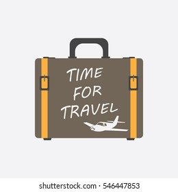 Time for travel concept flat vector illustration. Suitcase for tourism, journey, trip, tour, voyage, summer vacation. 