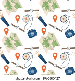 Time to travel concept. Travel seamless pattern. Vector illustration.