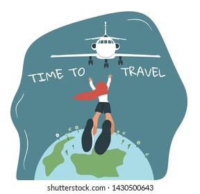 Time to travel Concept.  Travel, trip vector illustration. Happy journey design elements. Tourism concept, cartoon style, isolated.