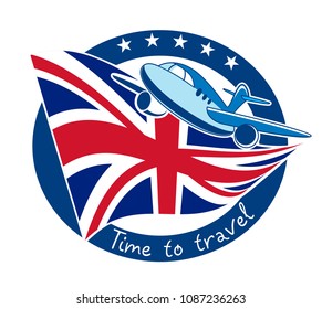 Time to travel to England. Aircraft on the background of the state flag.