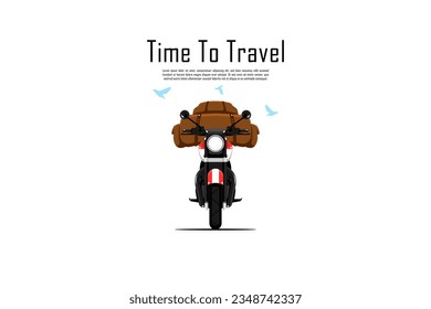 Time to travel, Front view personal motorcycle with bag on isolated background, Vector illustration.