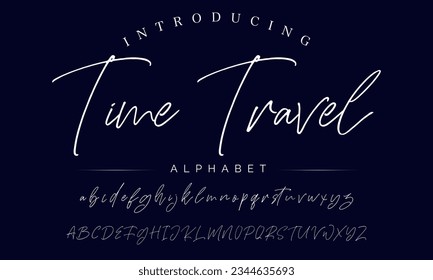 Time Travel Hand drawn vector alphabet. Script font. Isolated letters written with marker, ink. Calligraphy, lettering.