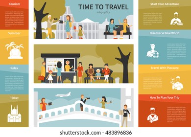 Time To Travel infographic flat vector illustration. Presentation Concept