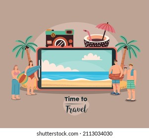 time to travel lettering and smartphone