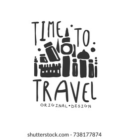 Time to travel logo with traveler accessories