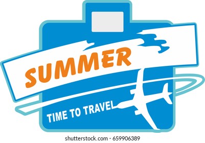 Time to travel. Logotype. Emblem.Ttravel bag icon stock vector illustration flat design.