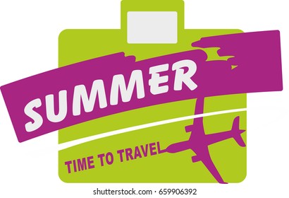Time to travel. Logotype. Emblem.Ttravel bag icon stock vector illustration flat design.