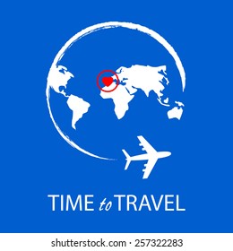 Time to travel. Plane & world.  Vector illustration
