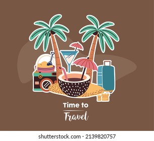afiche de tiempo para viajar con playa