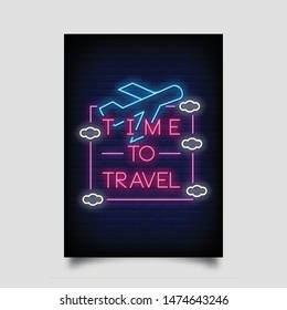 time to travel for poster in neon style. light banner, flyer, invitation card, posters