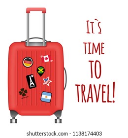 Its Time To Travel Red Baggage Background Vector Image
